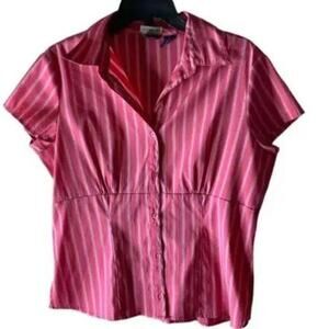 DCC Stretch Missy Blouse Womens Size Medium Short Sleeves Button Front Top